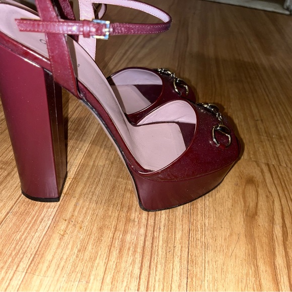 Gucci Horsebit Platform Burgundy Leather Sandals Size 39/9 - Picture 3 of 5